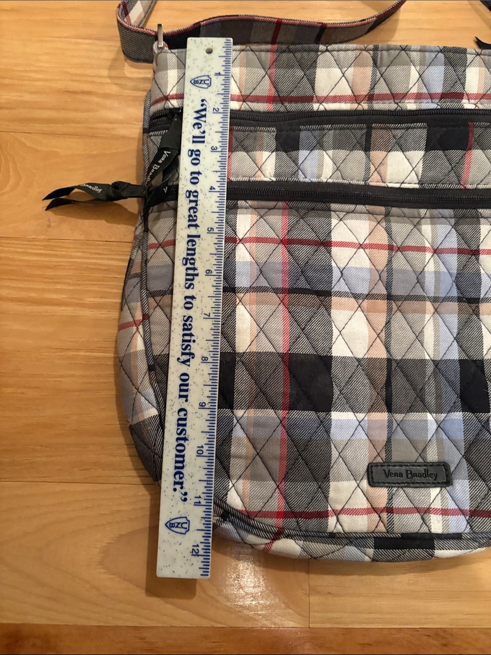 Vera Bradley Quilted Plaid Crossbody in Neutral Tones with Red Accents - Picture 6 of 7